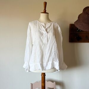 Zara Eyelet Vintage Inspired White Blouse S